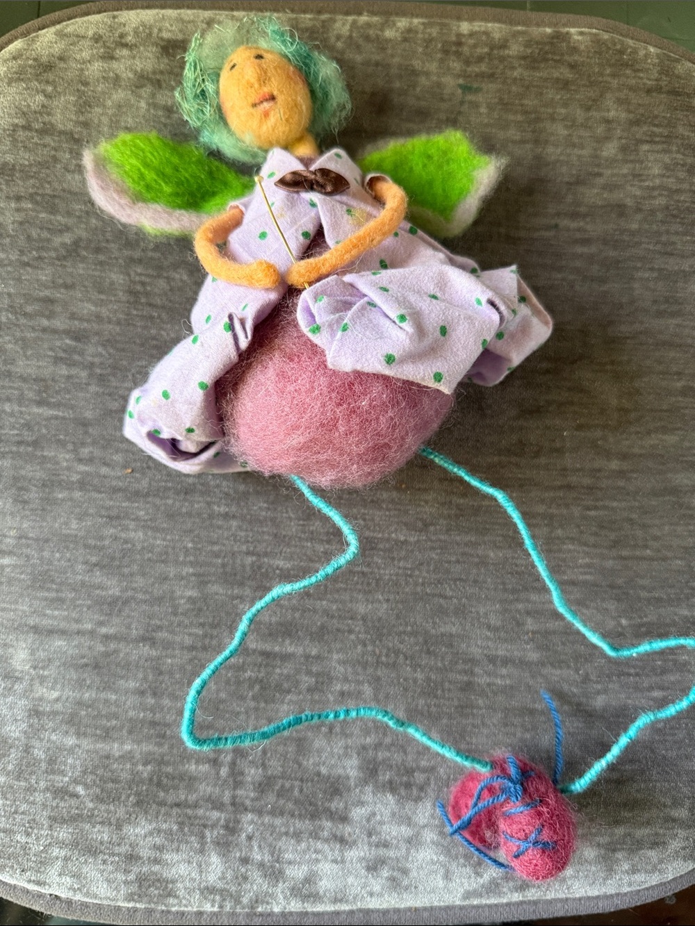 Handmade Felt Fairy Doll Plush in Pink, Green and Lavender